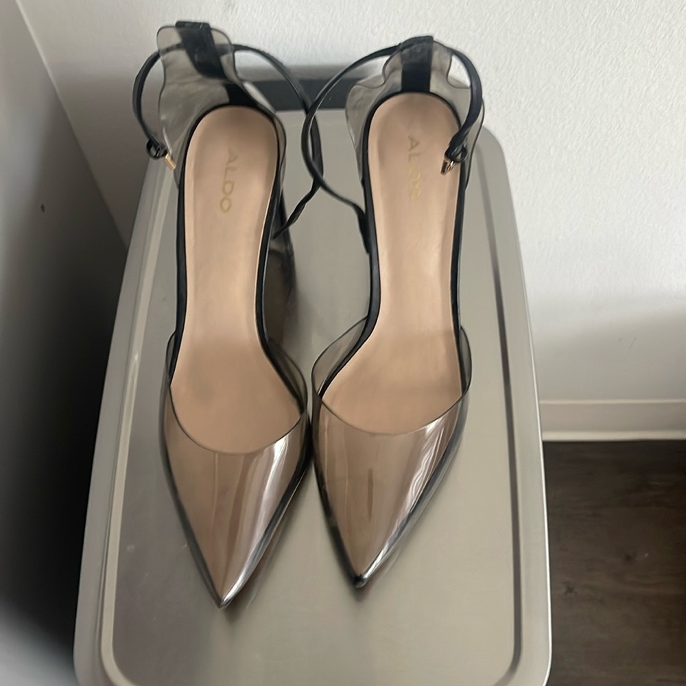 Clear black ado heels woman size 10